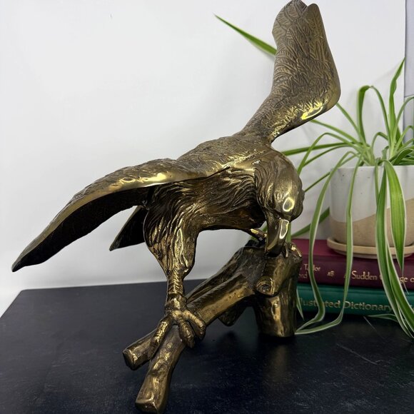Vtg Solid Brass Eagle Sculpture 15.5" Tall Patriotic Statue Mid Century Decor - Picture 3 of 16
